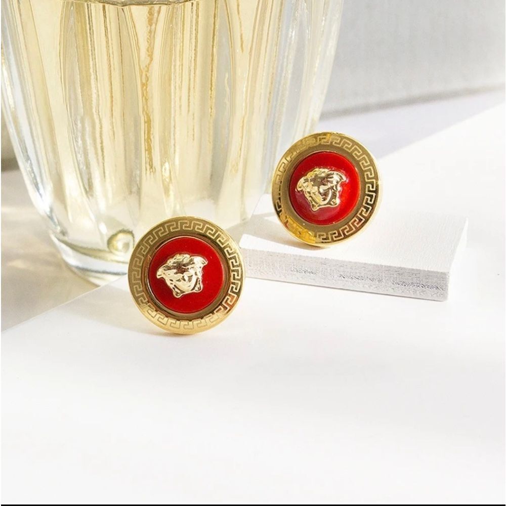 Designer Inspired Luxury 18K Gold Plated Stud Round Medusa Earrings